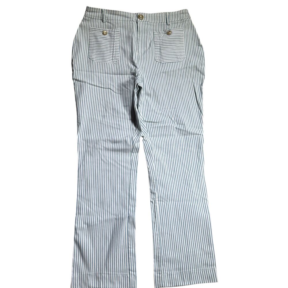 CATO Pants Blue Stripe Size 12 White Wide Leg Sailor Button NWT